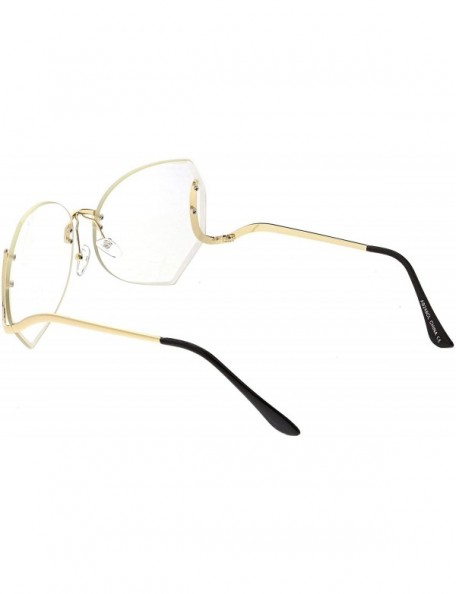 Oversized Oversize Beveled Butterfly Rimless Curved Metal Arm Round Eyeglasses 60mm - Gold / Clear - C3183KW6NIG $14.76