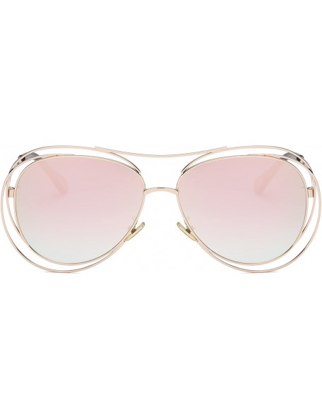 Oversized Amoury Oversize Aviator Sunglasses Metal Double Frame-Gold Frame/Pink Lens - CZ180OUQARC $22.86