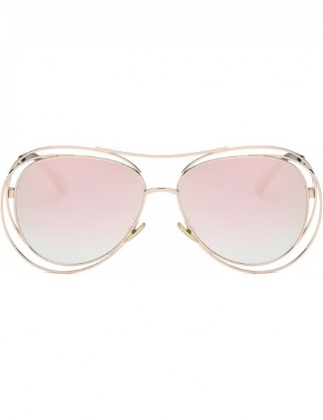 Oversized Amoury Oversize Aviator Sunglasses Metal Double Frame-Gold Frame/Pink Lens - CZ180OUQARC $22.86