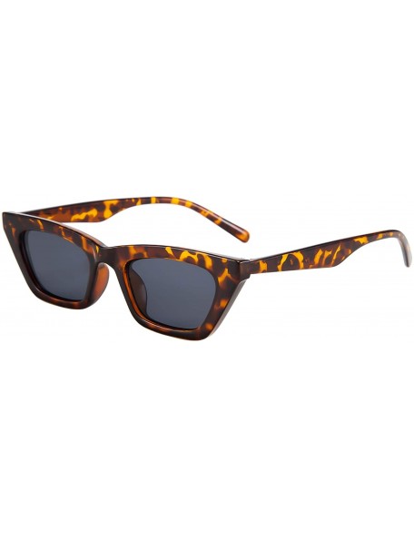 Round cat eyes narrow retro sunglasses UV protection ladies - Leopard Frame/Gray Lens - CJ18WY79AZH $14.04
