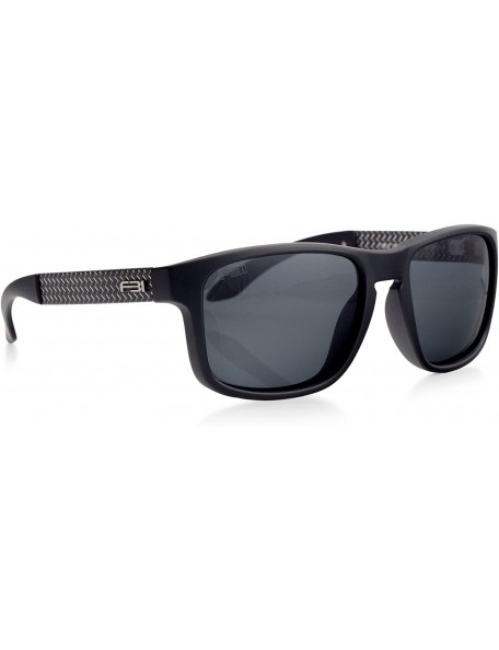 Rectangular Men's Retro Carbon Fiber Temple TAC Polarized Designer Sunglasses- 100% UV BLOCK- 14110 - Black - CE12KUP03K3 $78.17