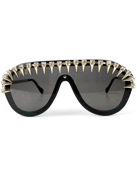 Square One-piece Diamond Rivet Punk Rocker Large Shield Fashion Novelty Club Sunglasses - Half Rivet - C718U3XSXGZ $16.83