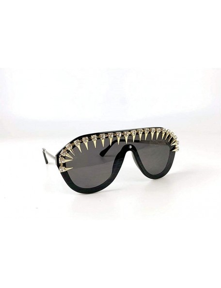 Square One-piece Diamond Rivet Punk Rocker Large Shield Fashion Novelty Club Sunglasses - Half Rivet - C718U3XSXGZ $16.83