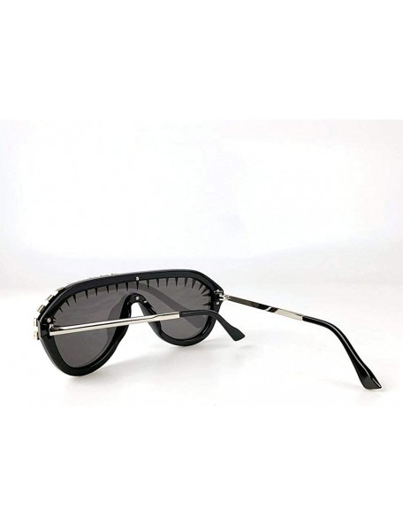 Square One-piece Diamond Rivet Punk Rocker Large Shield Fashion Novelty Club Sunglasses - Half Rivet - C718U3XSXGZ $16.83