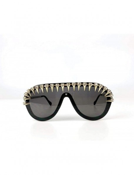 Square One-piece Diamond Rivet Punk Rocker Large Shield Fashion Novelty Club Sunglasses - Half Rivet - C718U3XSXGZ $16.83