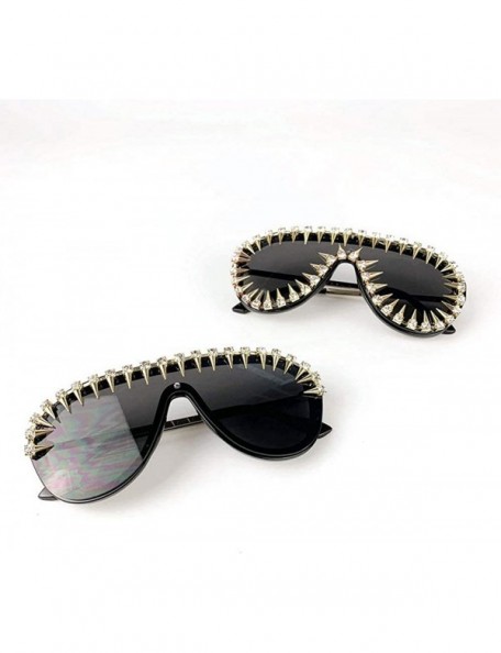 Square One-piece Diamond Rivet Punk Rocker Large Shield Fashion Novelty Club Sunglasses - Half Rivet - C718U3XSXGZ $16.83