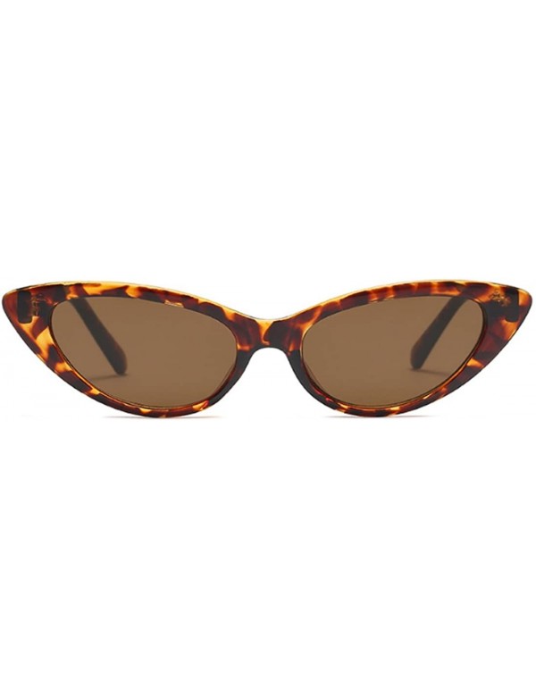 Oval Cat Eye Small Sunglasses Small Narrow Oval Vintage Retro Mini eyewear - Leopard - CS18DTQ70Z7 $10.09