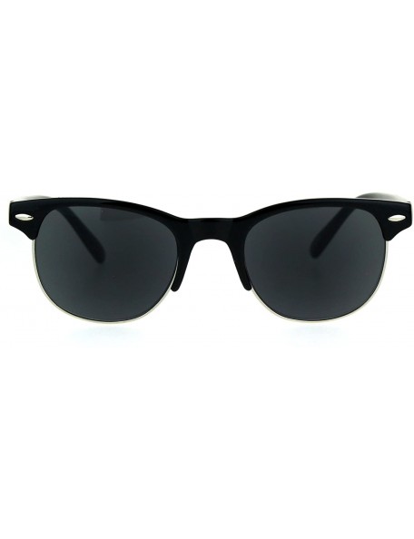 Rectangular Mens Half Horn Rim Hipster Powered Reading Lens Sunglasses - All Black - CD18DIAAS5Y $13.08