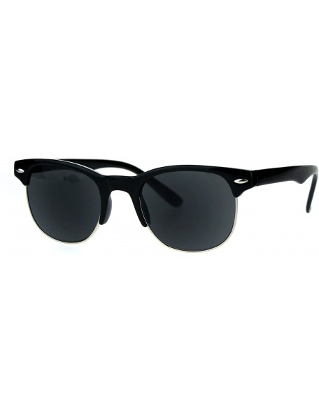 Rectangular Mens Half Horn Rim Hipster Powered Reading Lens Sunglasses - All Black - CD18DIAAS5Y $13.08