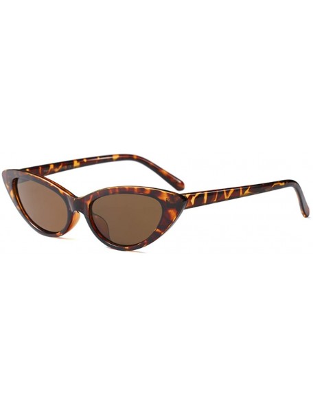 Oval Cat Eye Small Sunglasses Small Narrow Oval Vintage Retro Mini eyewear - Leopard - CS18DTQ70Z7 $10.09