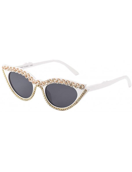 Cat Eye Women's Rhinestone Vintage Cat Eye Sunglasses - White - CA199E8H7QI $21.76