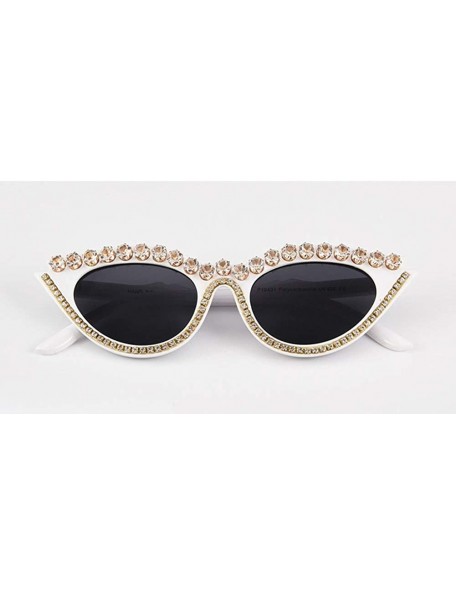 Cat Eye Women's Rhinestone Vintage Cat Eye Sunglasses - White - CA199E8H7QI $21.76