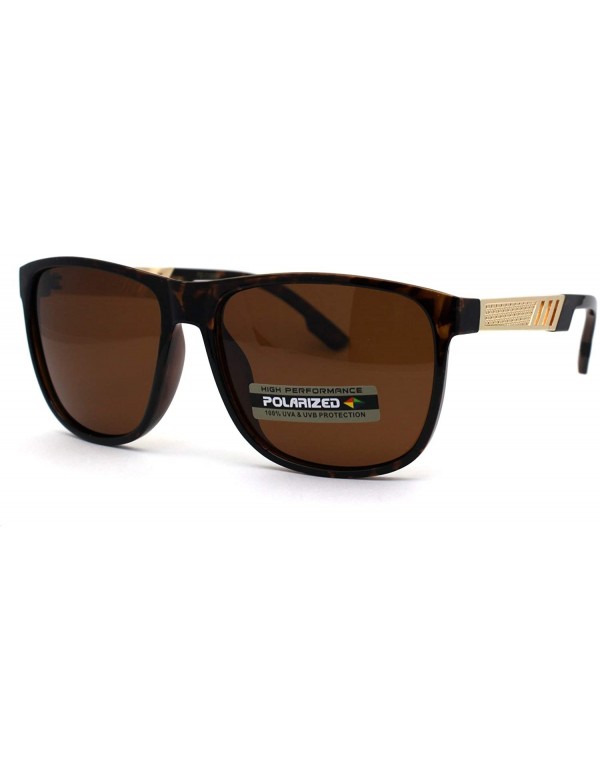 Rectangular Antiglare Polarized Mens Designer Horn Rim Mod Sunglasses - Tortoise Gold Brown - CP196EOQK6Y $11.75