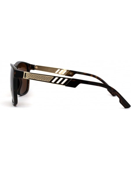 Rectangular Antiglare Polarized Mens Designer Horn Rim Mod Sunglasses - Tortoise Gold Brown - CP196EOQK6Y $11.75