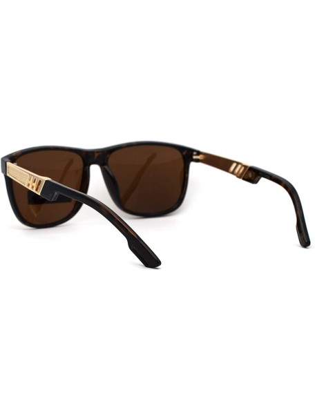 Rectangular Antiglare Polarized Mens Designer Horn Rim Mod Sunglasses - Tortoise Gold Brown - CP196EOQK6Y $11.75