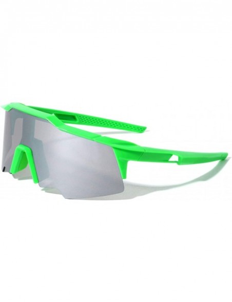 Sport Oversized Semi Rimless Sport Wrap Around Shield Sunglasses - Neon Green Frame - C0196ZH70KT $8.95