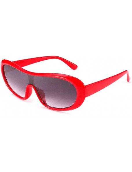 Goggle Women Classic Oval Sunglasses One Piece Design Clout Glasses B2579 - 04 Red - CZ19606TQGA $12.03