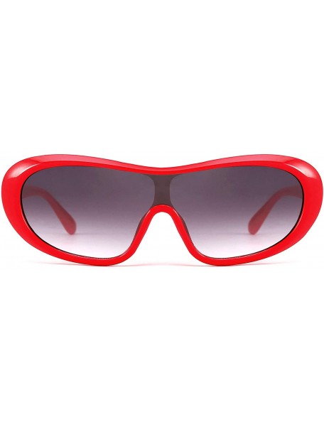 Goggle Women Classic Oval Sunglasses One Piece Design Clout Glasses B2579 - 04 Red - CZ19606TQGA $12.03
