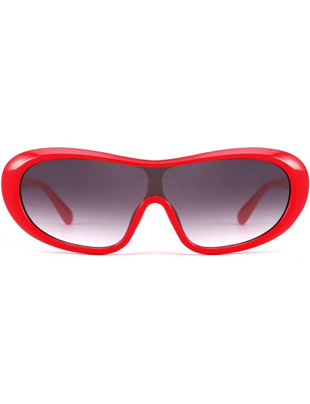 Goggle Women Classic Oval Sunglasses One Piece Design Clout Glasses B2579 - 04 Red - CZ19606TQGA $12.03