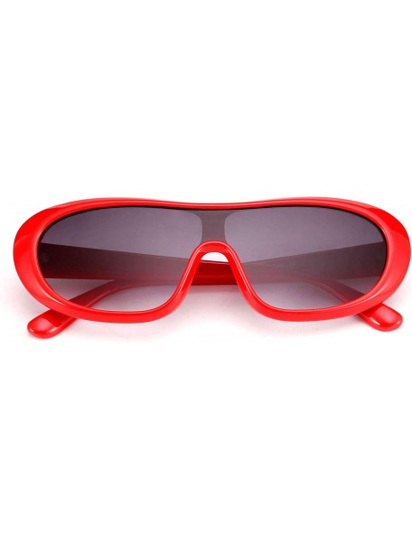 Goggle Women Classic Oval Sunglasses One Piece Design Clout Glasses B2579 - 04 Red - CZ19606TQGA $12.03