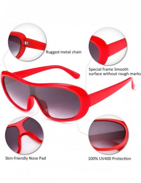 Goggle Women Classic Oval Sunglasses One Piece Design Clout Glasses B2579 - 04 Red - CZ19606TQGA $12.03