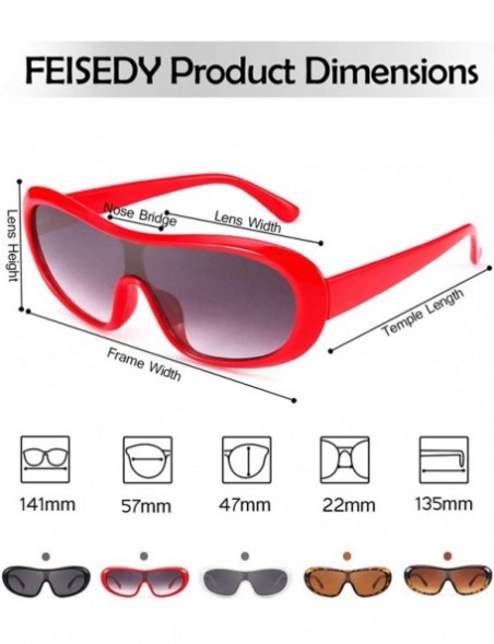 Goggle Women Classic Oval Sunglasses One Piece Design Clout Glasses B2579 - 04 Red - CZ19606TQGA $12.03