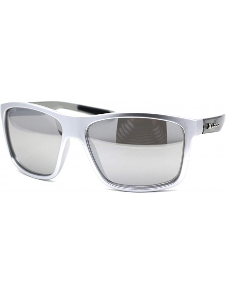 Oversized Oversize Rectangular Sport Horn Rim Mens Sunglasses - Silver Slate Silver Mirror - C9195ZUIY6I $24.52