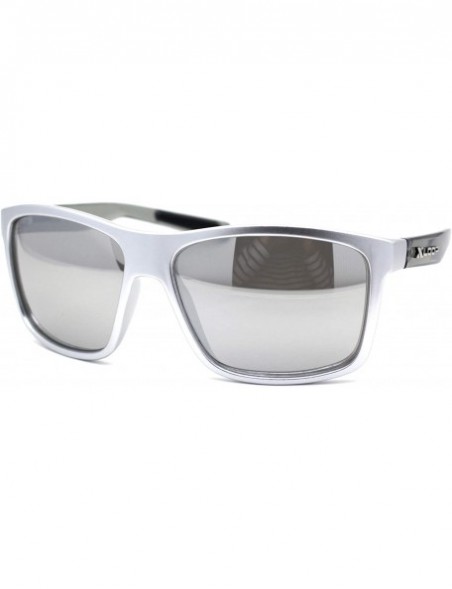 Oversized Oversize Rectangular Sport Horn Rim Mens Sunglasses - Silver Slate Silver Mirror - C9195ZUIY6I $14.96