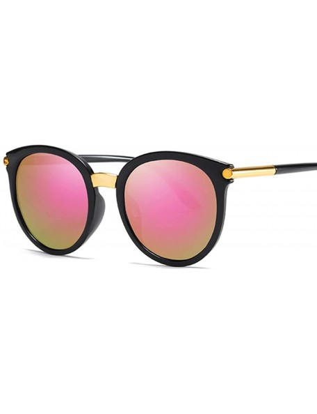 Round New Vintage Black Cat Eye Sunglasses Women Fashion Er Mirror Cateye Sun Glasses Female Shades UV400 - Pink - CB199CIYL9...