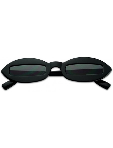 Oval Small Narrow Pointed Oval Clout Cut Out Lens Sunglasses Bad Bunny Style Goggles - Black Frame - Black - CI18ESSKH83 $15.37