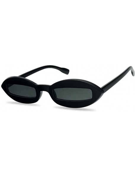 Oval Small Narrow Pointed Oval Clout Cut Out Lens Sunglasses Bad Bunny Style Goggles - Black Frame - Black - CI18ESSKH83 $15.37