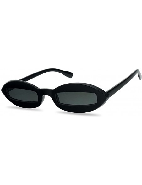 Oval Small Narrow Pointed Oval Clout Cut Out Lens Sunglasses Bad Bunny Style Goggles - Black Frame - Black - CI18ESSKH83 $15.37