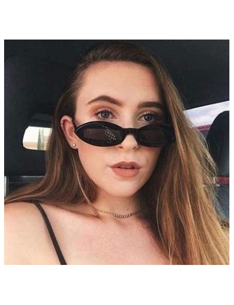 Oval Small Narrow Pointed Oval Clout Cut Out Lens Sunglasses Bad Bunny Style Goggles - Black Frame - Black - CI18ESSKH83 $15.37