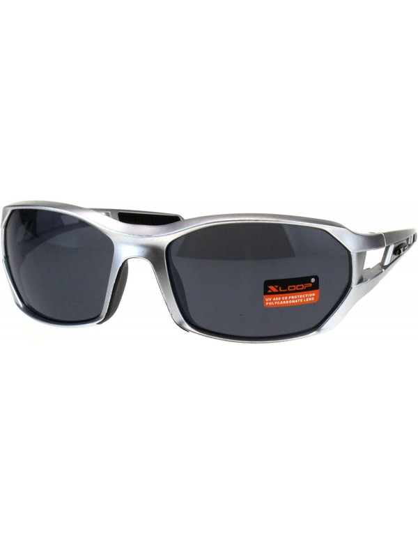 Wrap Xloop Mens Sunglasses Matted Oval Wrap Around Sports Shades UV 400 - Silver Black - CR18GLTN4LX $10.04