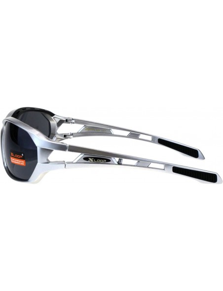 Wrap Xloop Mens Sunglasses Matted Oval Wrap Around Sports Shades UV 400 - Silver Black - CR18GLTN4LX $10.04