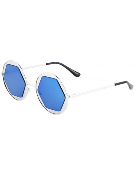 Aviator Women Men Round Glasses Metal Frame UV Protected Retro Vintage Fashion - Blue - CX17YKYYIQU $12.66