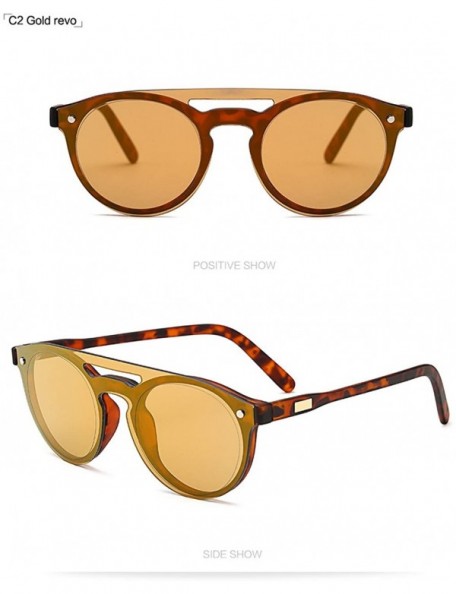 Goggle Luxury Flat Top Fashion Sunglasses Women Brand Designer Oversized Clear 998012Y - Gold - CF184T5RQMT $14.78