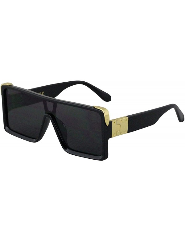 Rimless Oversized Big Thick Flat Top SHIELD Square Luxury Designer Sunglasses with Dark Gold Metal - Black - CR197704T2S $16.33