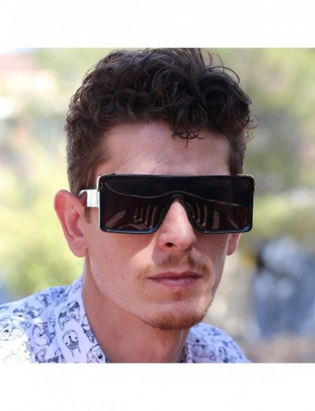 Rimless Oversized Big Thick Flat Top SHIELD Square Luxury Designer Sunglasses with Dark Gold Metal - Black - CR197704T2S $16.33
