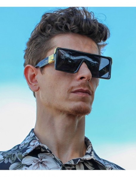 Rimless Oversized Big Thick Flat Top SHIELD Square Luxury Designer Sunglasses with Dark Gold Metal - Black - CR197704T2S $16.33