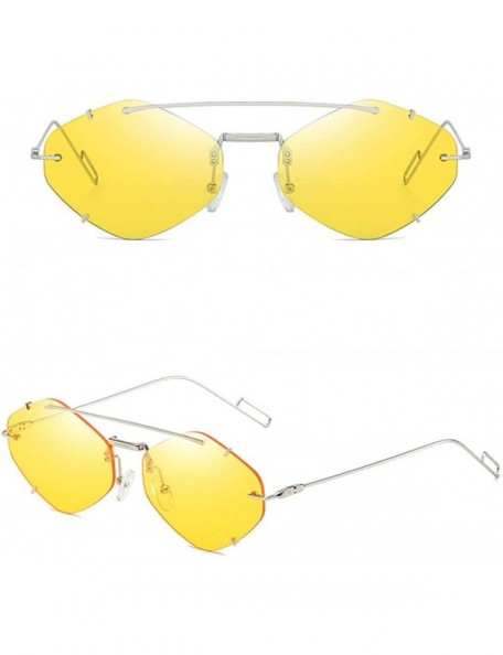 Square Women's Flat Lens Mirrored Metal Frame Glasses Cat Eye Sunglasses New Unisex Classic - Yellow - CM19062GIL5 $13.44