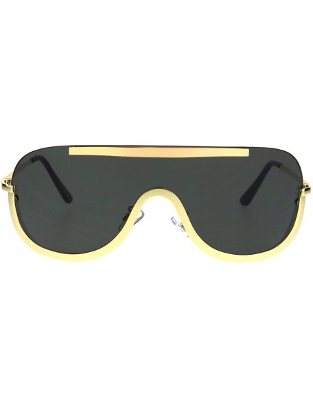 Shield Retro Modern Fashion Sunglasses Unisex Oversized Shield Frame UV 400 - Gold (Black) - CB185RWWGLA $7.98