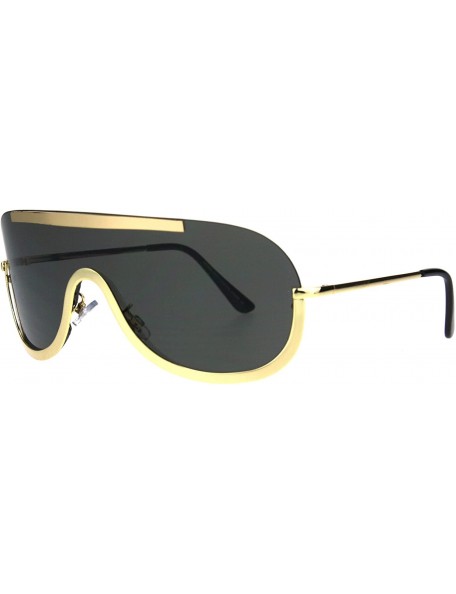 Shield Retro Modern Fashion Sunglasses Unisex Oversized Shield Frame UV 400 - Gold (Black) - CB185RWWGLA $7.98