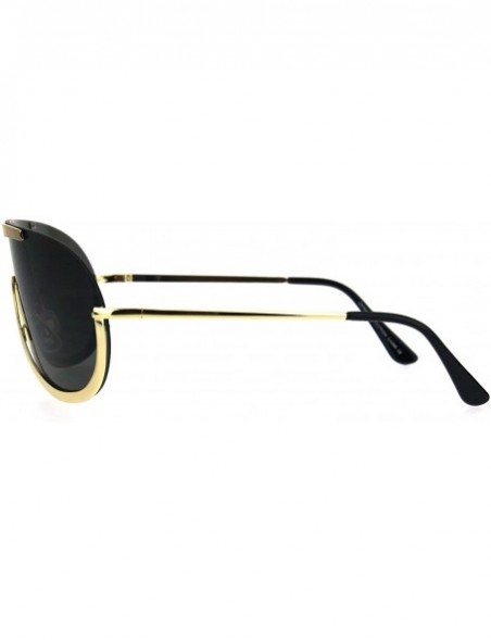 Shield Retro Modern Fashion Sunglasses Unisex Oversized Shield Frame UV 400 - Gold (Black) - CB185RWWGLA $7.98