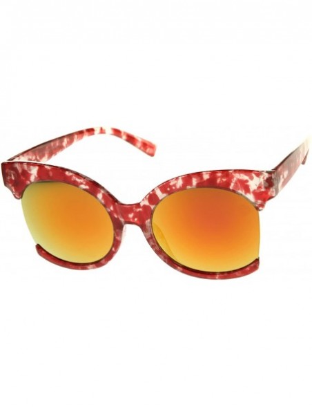 Cat Eye Womens Oversize Side Cut Marble Frame Iridescent Lens Cat Eye Sunglasses 59mm - Red / Magenta Mirror - CE12GSJNF41 $1...