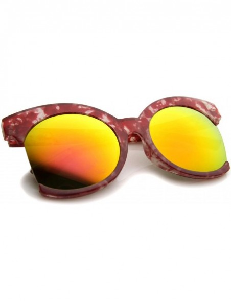 Cat Eye Womens Oversize Side Cut Marble Frame Iridescent Lens Cat Eye Sunglasses 59mm - Red / Magenta Mirror - CE12GSJNF41 $1...