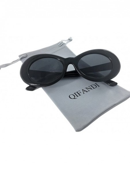 Oval UV400 Clout Goggles Bold Retro Oval Mod Thick Frame Sunglasses - Black Frame&black Lens - CE18D37EGE4 $10.60