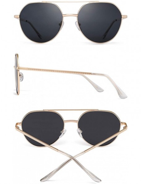 Aviator Classic Polarized Aviator Sunglasses for Women Metal Frame Flat Tinted Lens - Gold Frame / Polarized Grey Lens - CW19...