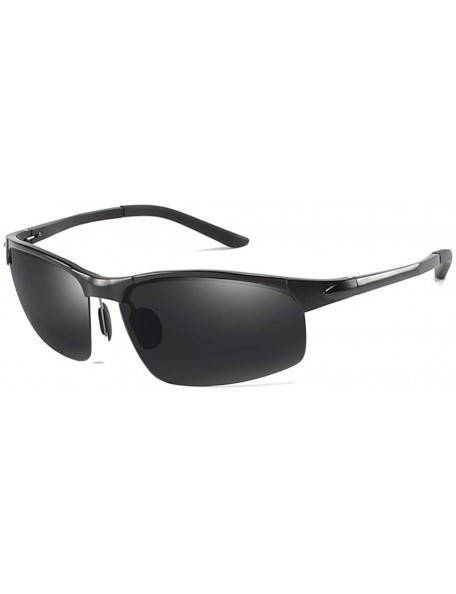 Square Square half frame sunglasses fashion aluminum magnesium polarizer men driving sunglasses - Black Grey C1 - C41905EG9ZS...