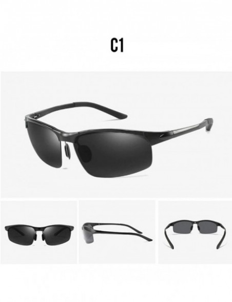 Square Square half frame sunglasses fashion aluminum magnesium polarizer men driving sunglasses - Black Grey C1 - C41905EG9ZS...